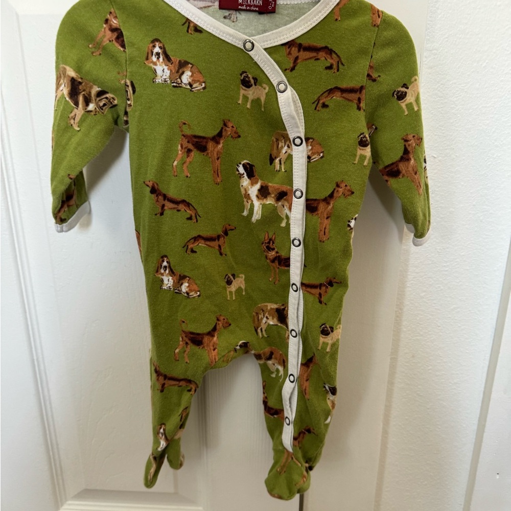 Green Dog Print Kids One Piece